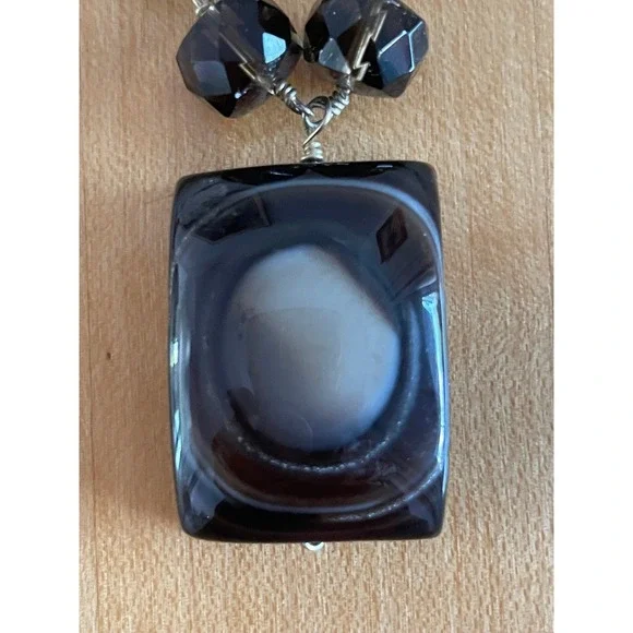 Agate Pendant Necklace Women Brown Smoky Beaded Toggle Clasp Statement - Picture 4 of 8